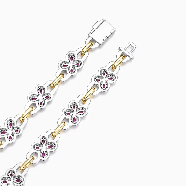 Shining Star Jewelry Elegant Luxury 925 Silver Pear Cut Ruby Butterfly Necklace photo-4