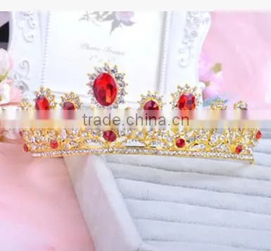 The New Bride Crown Headdress Red Diamond White Wedding Jewelry photo-2