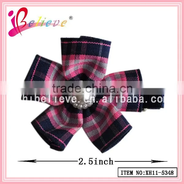 Cotton Grid Flower Hair Clip Wholesale Girls Hair Flower,hair Flower Clips