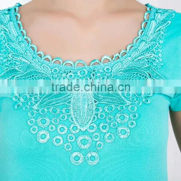 2015 Girls Seamless Fashion Short Sleeves With Lace on Front Neck photo-6