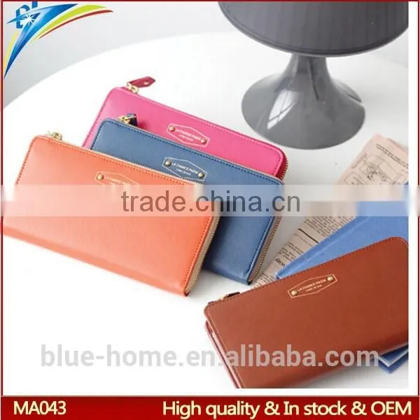 Single Zipper Around Faux Leather Checkbook Wallet Unisex Long Card Holder High Quality for Waiter