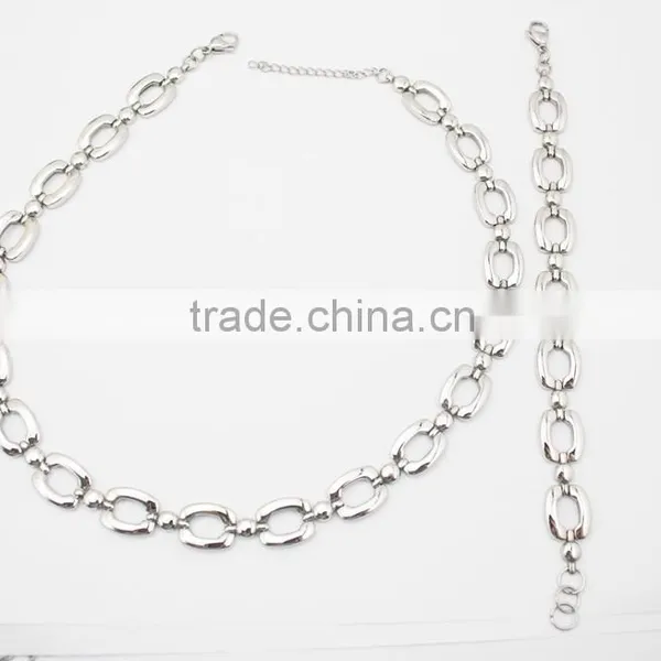316L Stainless Steel Link Chain Bracelet and Necklace Jewelry Set photo-2