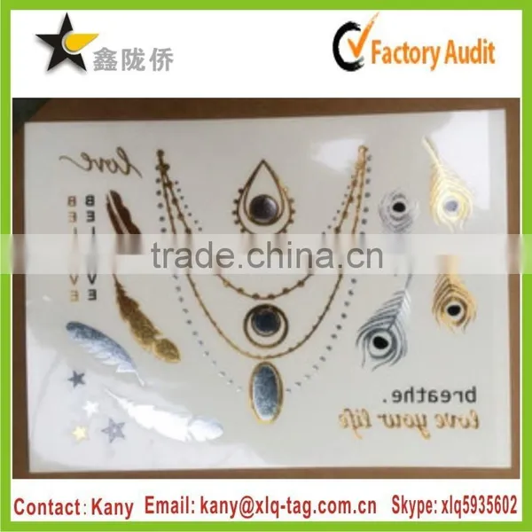 2015 Water Transfer Custom Gold and Silver Foil Temporary Tattoo