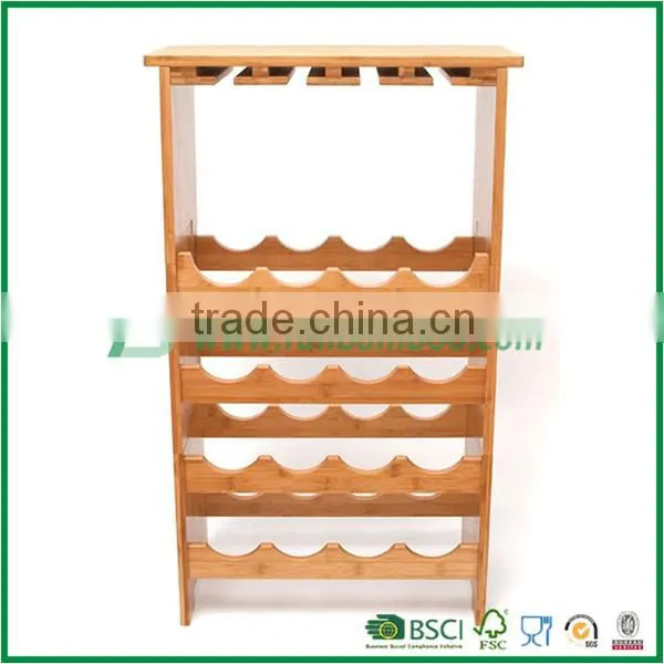 Large Bamboo Wine Rack With Galss Holder