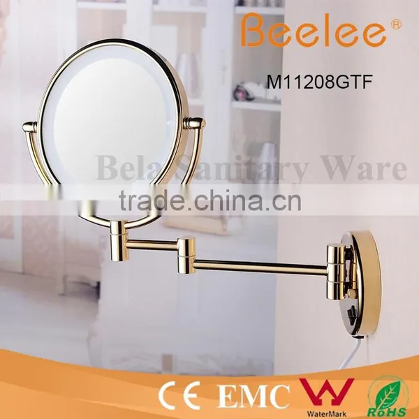 Ultra Thin Golden 8.5 Inch Round Foldable Makeup Mirror AC Power Led Wall Mirror photo-4