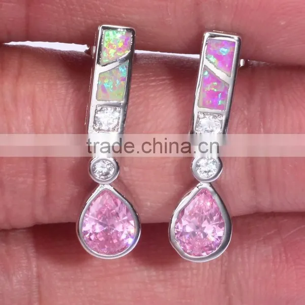 Wholesale Sterling Silver Teardrop Opal Pink Topaz Earring Studs photo-3