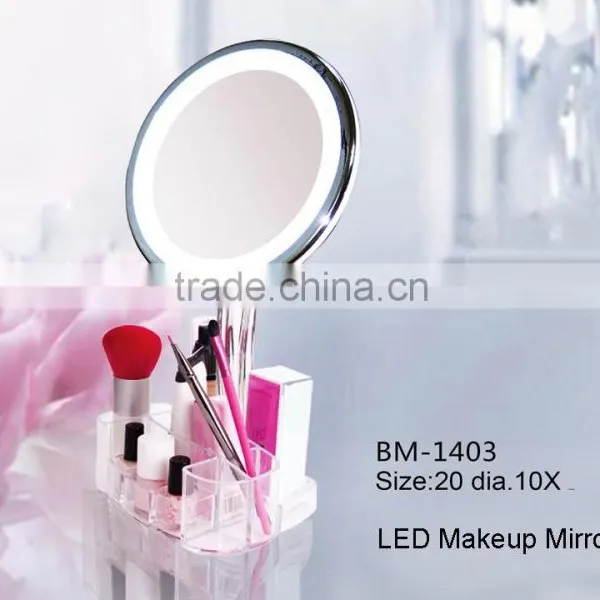 Touch Led Makeup Mirror, 8" Led Lighted Makeup Mirror With Organizer, Desktop Makeup Mirror With Touch Switch Quality Choice photo-2