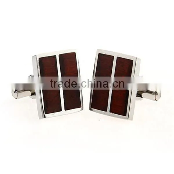 Custom Round Stainless Steel Wood Keyhole Cufflinks With Logo photo-2
