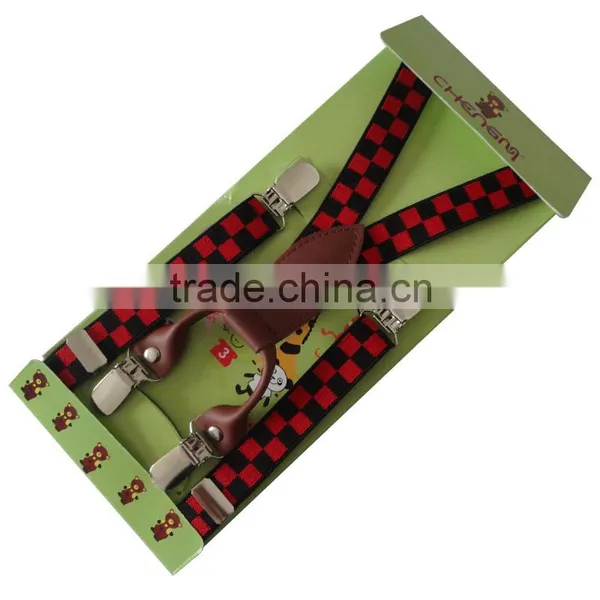 Fashion Genuine Leather Fittings Children Elastic Suspender 4 Clips photo-5