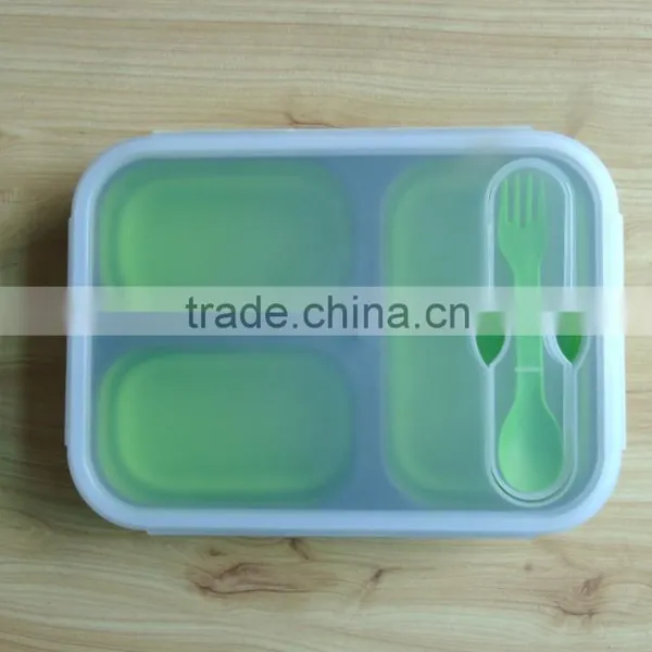 3 Compartment Portable Collapsible Silicone Food Storage Container With Lid photo-2
