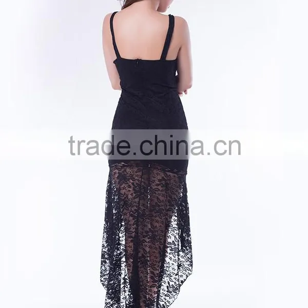 Solid Black Color Mature Women Short Front Long Back Hot Sale Modest Evening Dress photo-3