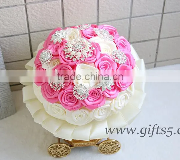Handmade Lovely Pink White Rose Bride Bouquet photo-4