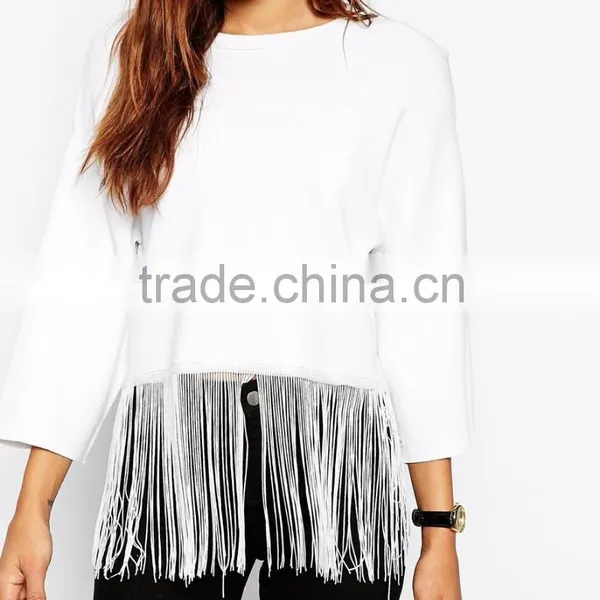 High Fashion Design Sexy Women Sweater Structured Knit With Fringing Sweater photo-3