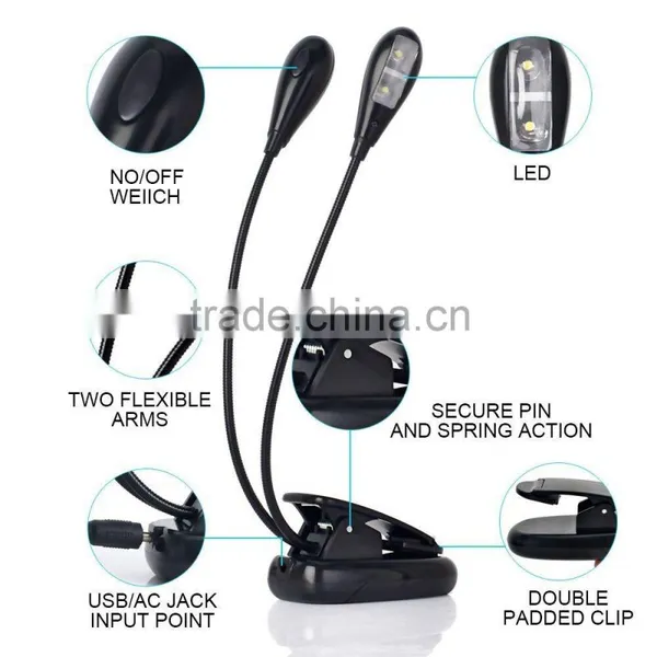 Gooseneck 4 LED Flexible Eye Care Dimmable Clip LED Book Light Dual Head Rechargeable Emergency Light photo-3