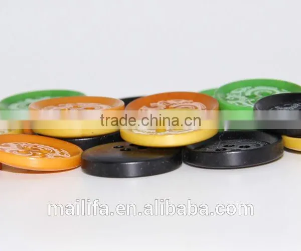 4 Holes Fancy DTM Black, Yellow, Orange Natural Corozo Nut Logo, Figure Engraved on Buttons photo-2