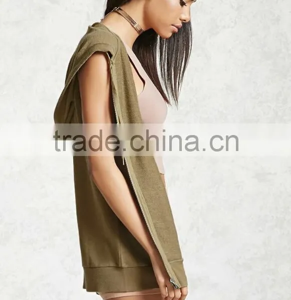 OEM Women Sleeveless Hoodies Plain Blank Stylish 100% Cotton Zip Up Gym Sleeveless Hoodie For Gym photo-3