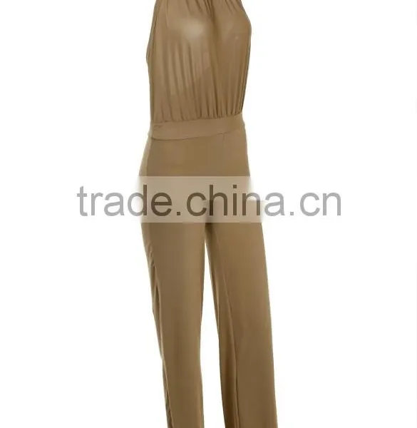 Wholesale Custom Lady Women's Fashion Casual Halter Off-shoulder Backless Sexy Solid Evening Long Romper And Jumpsuit For Woman photo-3