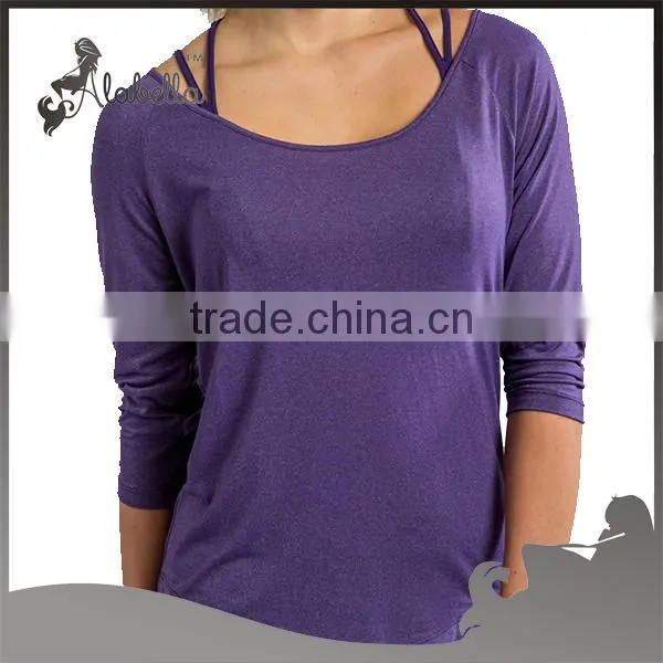 Double Layers Yoga Long T-shirt Back Cross Straps Long Sleeves for Women photo-3
