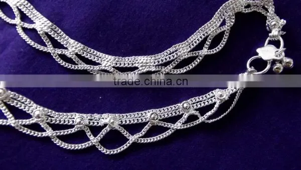 SILVER TONE Chain Payal ANKLETS Feet Bracelet PAIR photo-3