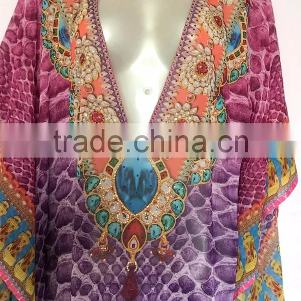 DIGITAL Print Georgette Crystal Embellish Kaftan CAFTAN Tunic Poncho Blouse photo-2