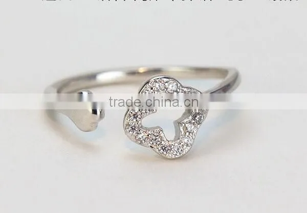 Spritual Charm Accessory Lucky Clover Design Top Zircon Diamond Sterling 925 Silver Open Ring photo-6