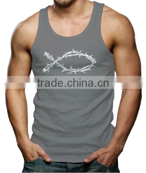 China Printing Cotton Custom Gym Wholesale Mens Running Stringer Singlet photo-3