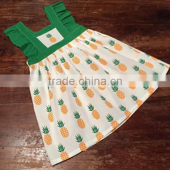 Pineapple Print Girls Pinny Dresses Summer Dress Newbron Frill Baby Frock Designs photo-2