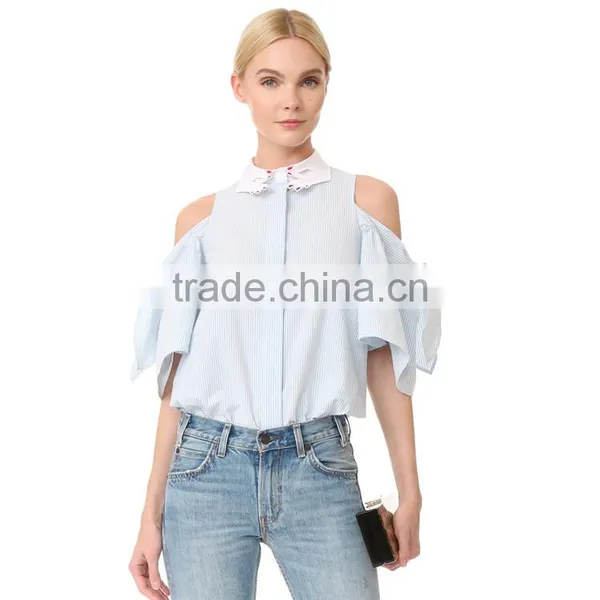 Spring Half Sleeve Voluminous High-low Hem High Neck Blouse Designs photo-6