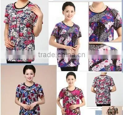 The New 2017 Middle-aged and Old Women's Ice Silk Cotton Round Collar T-shirt Foreign Trade the Original Single Mother Big Yards photo-6