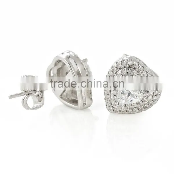 Double Row Diamond Love Shape Heart-shaped Zircon Earrings photo-4
