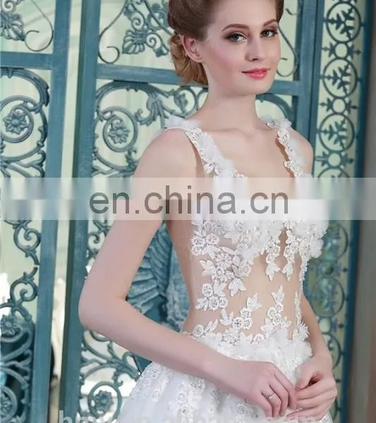 Summer Wedding Dresses Sexy V-neck Floor Length See-through Lace Top Handmade Flowers Vintage Inspired Bridal Gowns photo-4