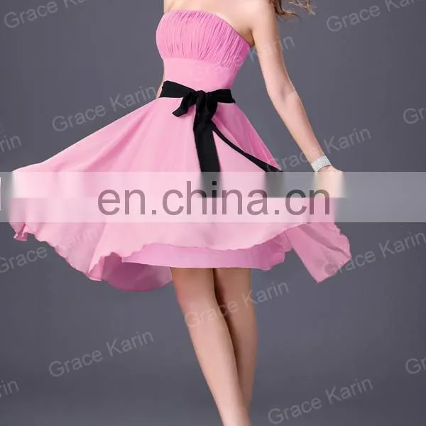 Grace Karin Strapless Knee Length Chiffon Bridesmaid Dress CL4096 photo-4