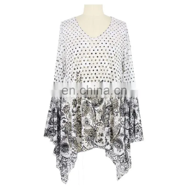 Latest Diamond Blue Flared Sleeve V Neck Floral Print Peplum Hem Blouse photo-5