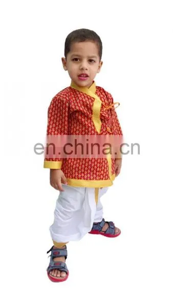Rajasthani Indian Dabu Print Dhoti Kurta, Boy's Traditional Angrakha Set, Dhoti Suit, Kids Baby Wear, Ethnic Dress photo-4