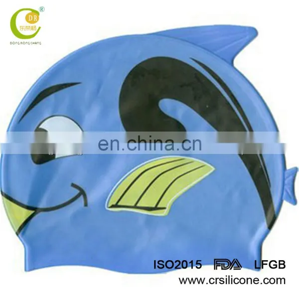 Newest Cute Blue Cartoon Fashion Silicone Material Swim Caps Boys Waterproof Caps photo-2