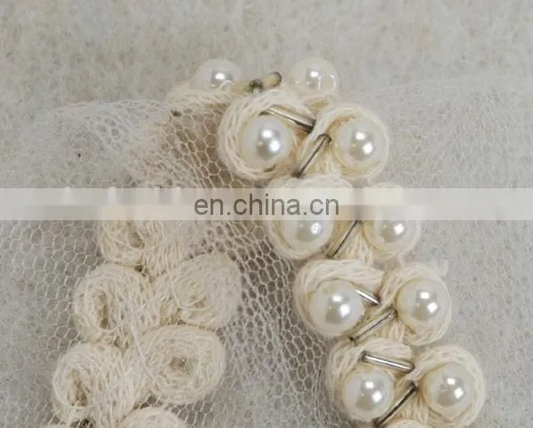 White Lace Peal Beaded Mesh Decorative Lace Trimming photo-5