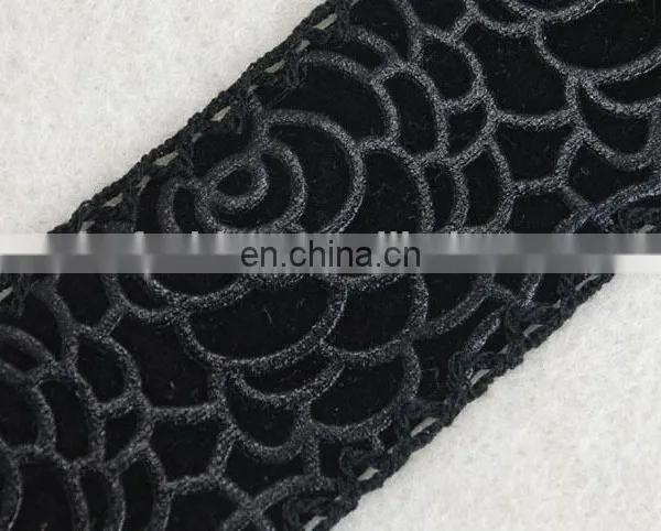 Top Hot Design Fashion Black Velvet Heat Rose Flower Printing Trim Tape photo-2