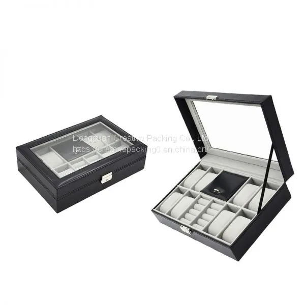 Custom Wholesale High Quality PU Leather Watch Jewelry Boxes Black Watch Boxes Customized Watch Boxes