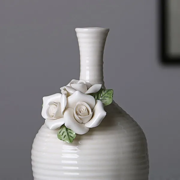 Modern Simple White Hand-Carved Flower Ceramic Vase For Wedding Gift Living Room Decor photo-5