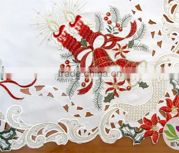 Wholesale Christmas Red Flower Candle Bell Hand Embroidery Designs Tablecloth Lmzc1001(1) photo-3