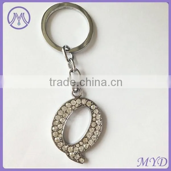F Letter Metal Key Chain Alphabet Key Ring With Rhinestone Paved photo-2