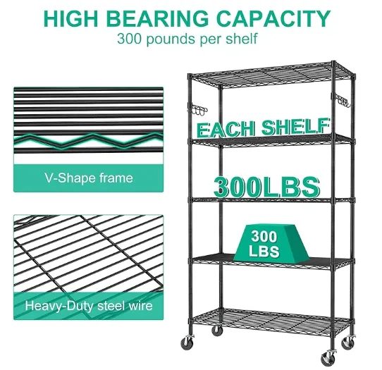 5-Tier Metal Shelves for Storage on Wheels photo-3