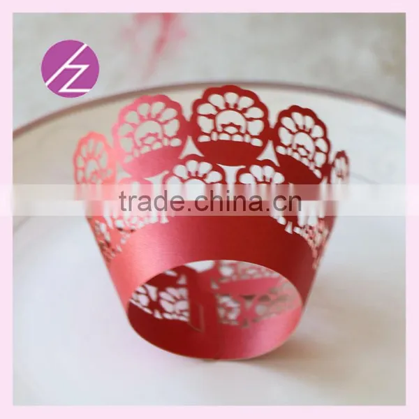 Cake Accessory Food Packaging Folk Art Laser Cut Wedding Paper Cup Cake Wrappers With Red Colour DG-80 photo-3