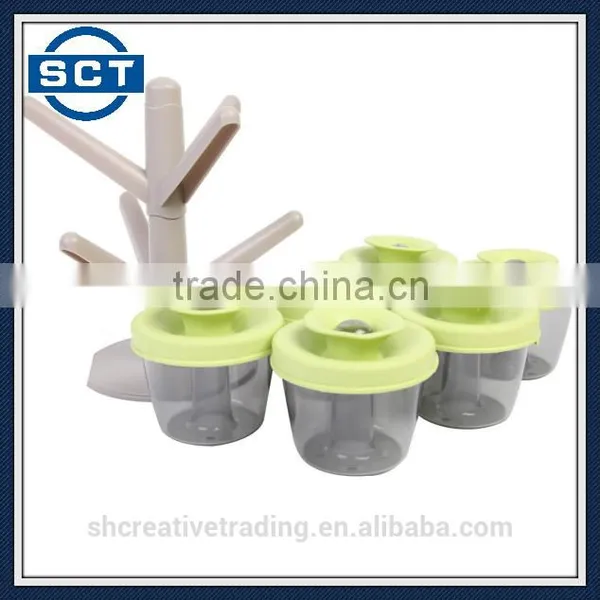 6 Container Pop Up Spice Rack Holder Set Storage Tree Organizer Rubber Lids photo-4