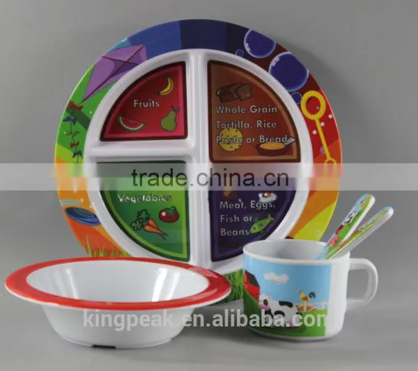 2016 New melamine dinner bowls and plate set/Best baby Gifts BPA Free Flatware Bowl Plate Tumbler Set/Kids serving tray sets