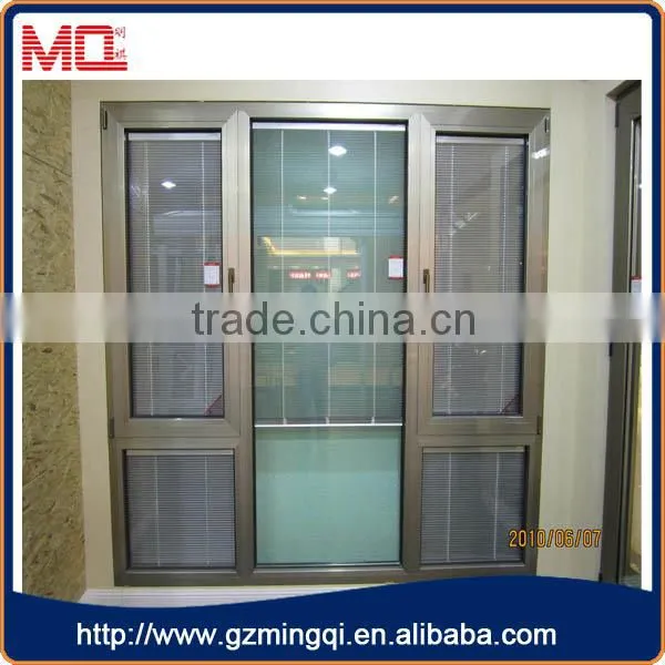 Wood Color Aluminium Casement Windows With White Blinds photo-2