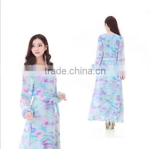 2015 Fahion Long Sleeve Chiffon Kaftan Abya Dresses photo-3