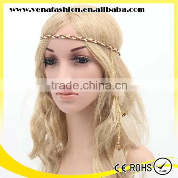 Indian Feather Elastic Hand Fashion Head Band photo-3