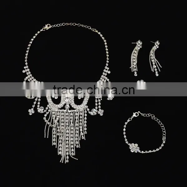 Fahion Wedding Series Woman Bulk Necklace Silver Plated Diamond Bridal Jewelry Set Supplier's Choice photo-4