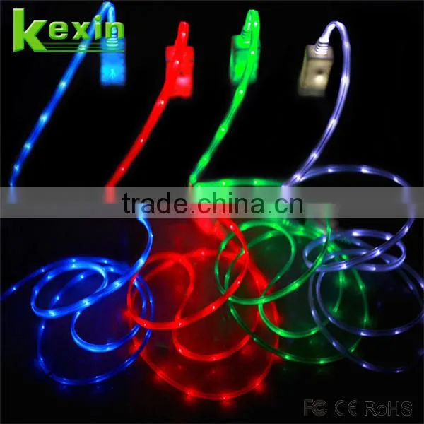 High Quality Colorful LED USB 2.0 Cable Flat USB Charging Cable photo-2